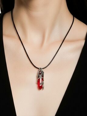 Ruby Red Crystal Necklace Glass Point Pendant Floral Wrap Fiery Bold Glow Glam